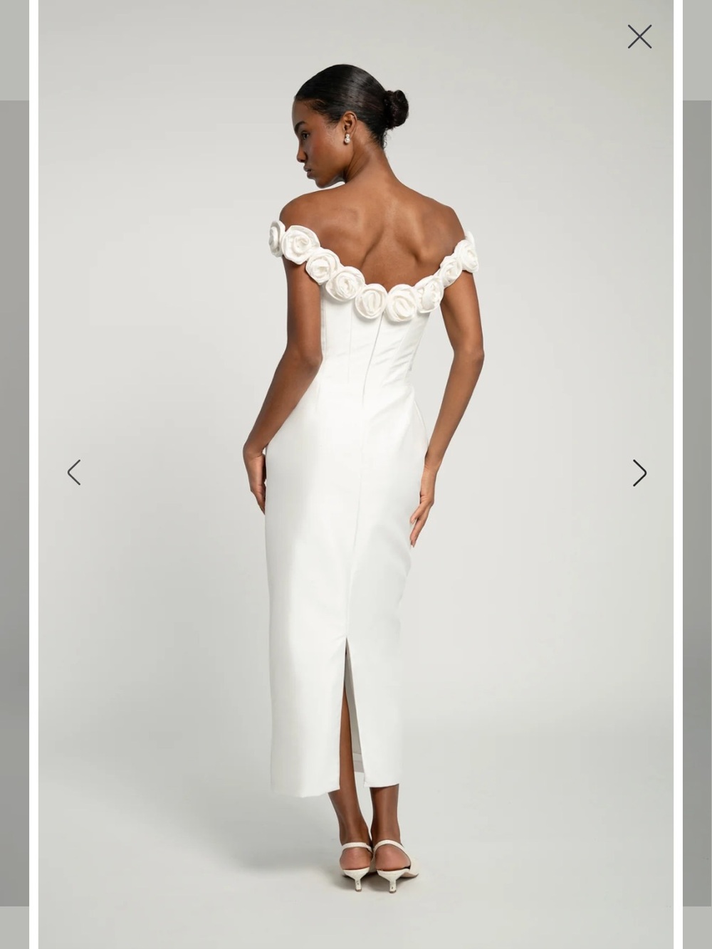 Jenny Yoo Maren Midi in Light Ivory - Satin with Rosette Trim - Picture 2 of 9